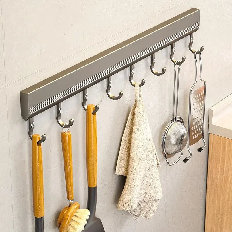 Wall Mounted Hooks Rack Punch Free Kitchen Utensils Storage Row Hook Holder Bathroom Robe Towel Coat Hangers Multi-Purpose Hooks